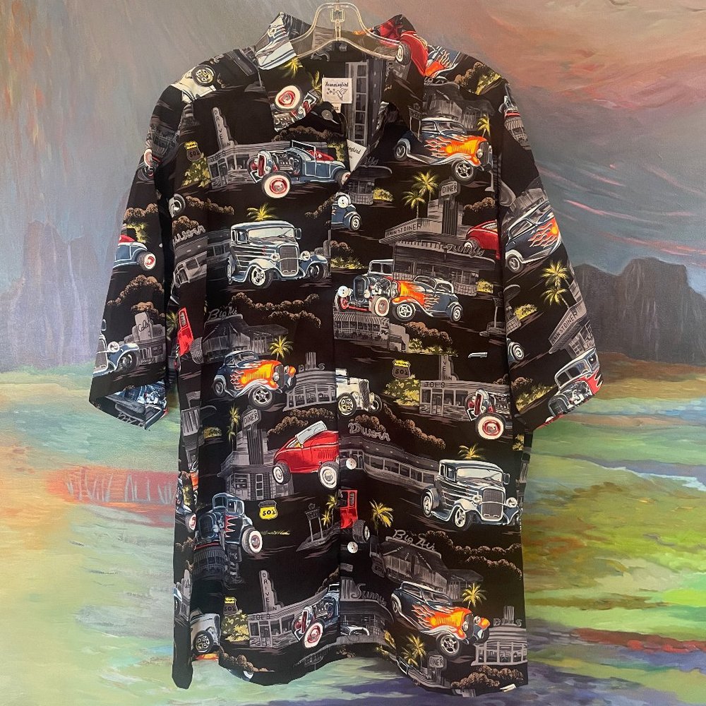Hummingbird Brand Hot Rod Cars Hawaiian Short Sleeve Shirt